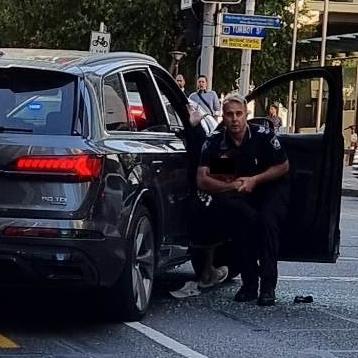 Police drag the occupants from the suspected stolen Audi.