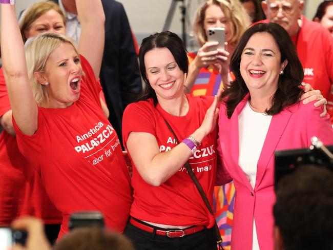 Annastacia Palaszczuk with her sisters Julia and Nadia on arrival to the election after party, Blue Fin Fishing Club, Inala. Photographer: Liam Kidston.