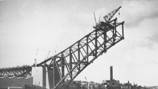 The northern arch of the Sydney Harbour Bridge under construction in 1930. Picture Henri Mallard