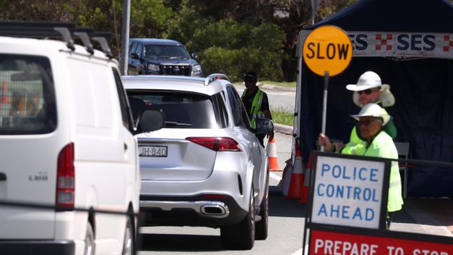 Traffic is delayed on the Gold Coast Highway at the Queensland and New South Wales Border. Picture: Jason O'Brien