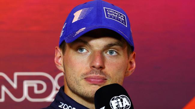 ZANDVOORT, NETHERLANDS - AUGUST 24: Second placed qualifier Max Verstappen of the Netherlands and Oracle Red Bull Racing attends the press conference after qualifying ahead of the F1 Grand Prix of Netherlands at Circuit Zandvoort on August 24, 2024 in Zandvoort, Netherlands. (Photo by Clive Rose/Getty Images)