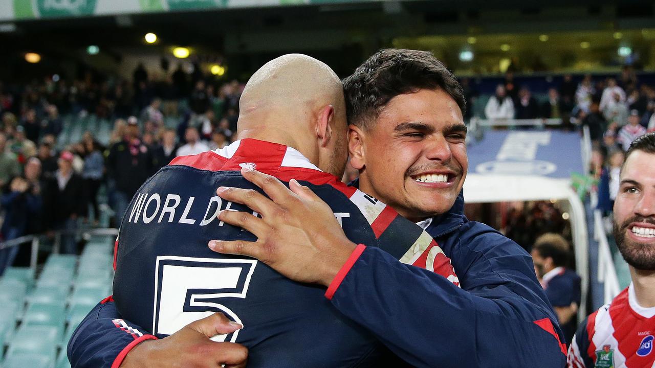 Roosters Latrell Mitchell was a relieved man at full-time in the preliminary final. Picture: Brett Costello
