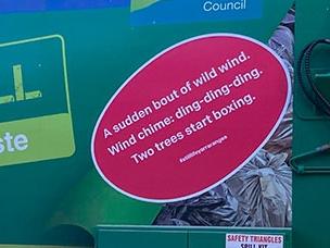 Yarra Ranges rubbish truck with a haiku in pink. Picture: Facebook