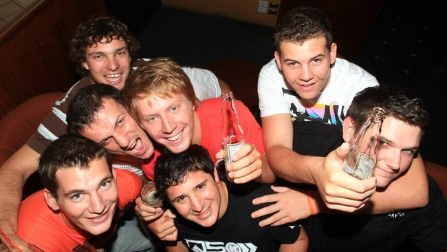 Darcy Clark, Aaron Marsh, Hayden Martin, Jason Gallea, Jack Bowman, Lain Wyper, Kieran Mark enjoy their New Year’s Eve celebrations at Mooloolaba.