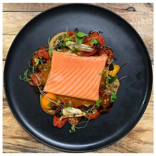 New Summer main dish at Haig Rd. Bistro: Poisson Du Jour or Sous vide Ōra King Salmon with Provençal tomato, black garlic, olives &amp; anchovy. Picture: Haig Rd. Bistro