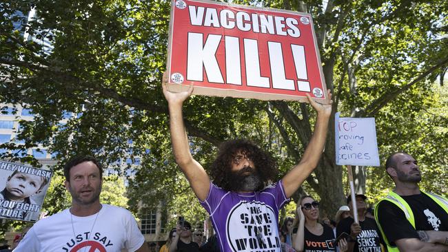 Anti-vaccination protesters at a rally in Sydney earlier this year. Picture: Brook Mitchell/Getty Images