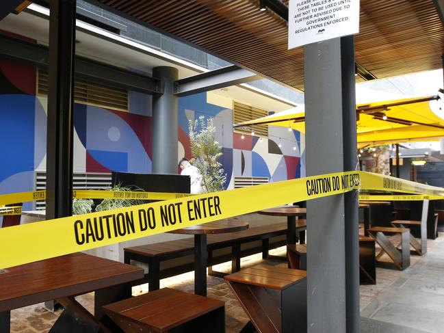 Empty Melbourne city landmarks due to COVID-10 virus shutdown. Southbank bars and restaurants closed.    Picture: David Caird