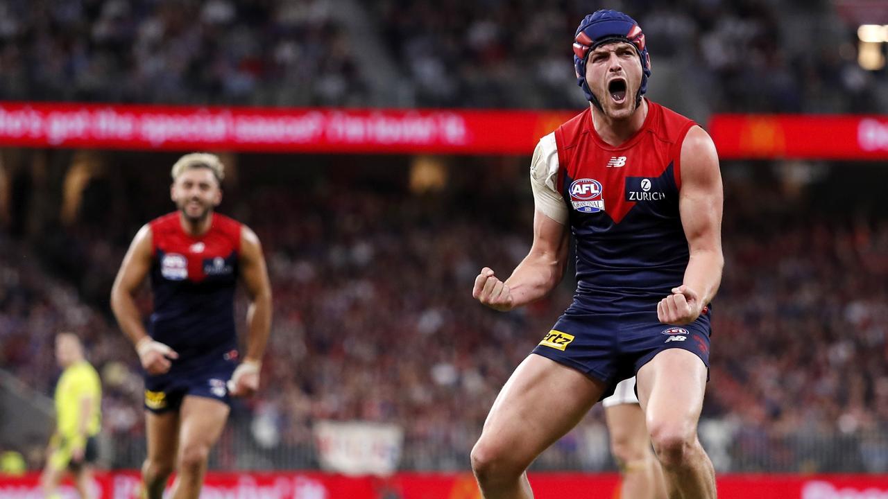 Brayshaw celebrates during the club’s drought-breaking 2021 premiership. Picture: Dylan Burns/AFL Photos