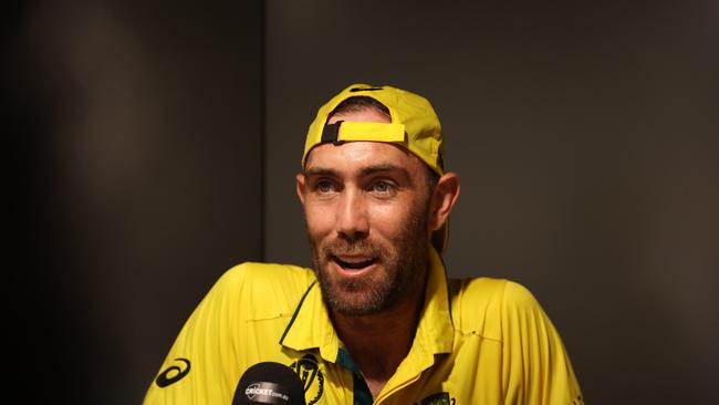 MUMBAI, INDIA - NOVEMBER 07: Glenn Maxwell of Australia speaks to the media after he hit the winning runs, finishing unbeaten on 201 not out during the ICC Men's Cricket World Cup India 2023 between Australia and Afghanistan at Wankhede Stadium on November 07, 2023 in Mumbai, India. (Photo by Robert Cianflone/Getty Images)