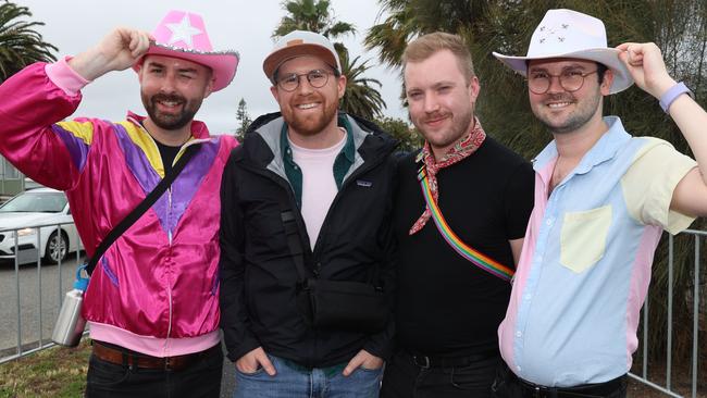 Brady, Ed, Tom and Luke arrive with a common pink motif among them. Picture: NCA Newswire/Brendan Beckett