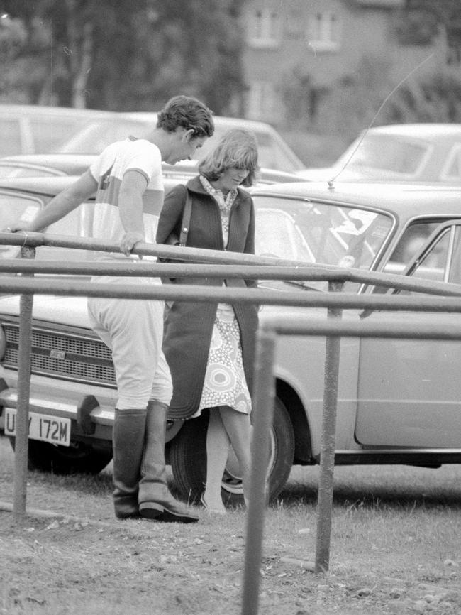 Speaking with Charles during a break in a polo game at Windsor Great Park in 1975. Picture: Trinity Mirror / Mirrorpix / Alamy Stock Photo