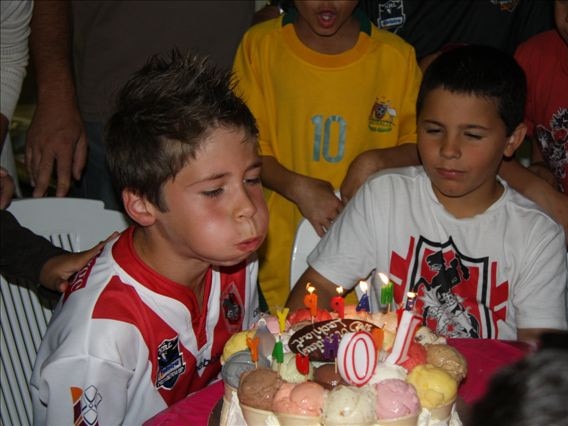 Lachlan Ilias wearing a Dragons jersey on his tenth birthday.