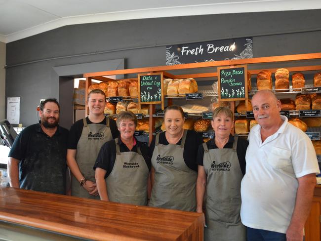 The team at Westside Hotbread have taken the crown as Warwick's best bakery for a second time. (From left) Joe, Morgan, Linda, Tania, Jo and Darren Watts (owners). Photo: Jessica Klein