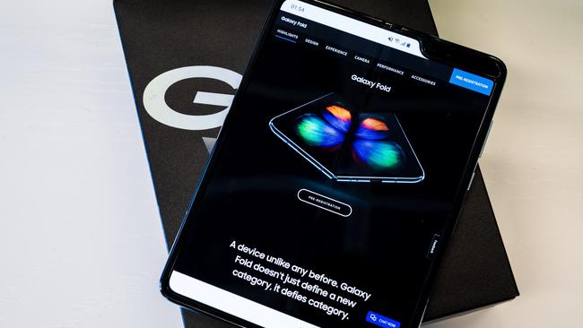 The Samsung Galaxy Fold opens to reveal a 7.3-inch screen. Picture: Jennifer Dudley-Nicholson/News Corp Australia