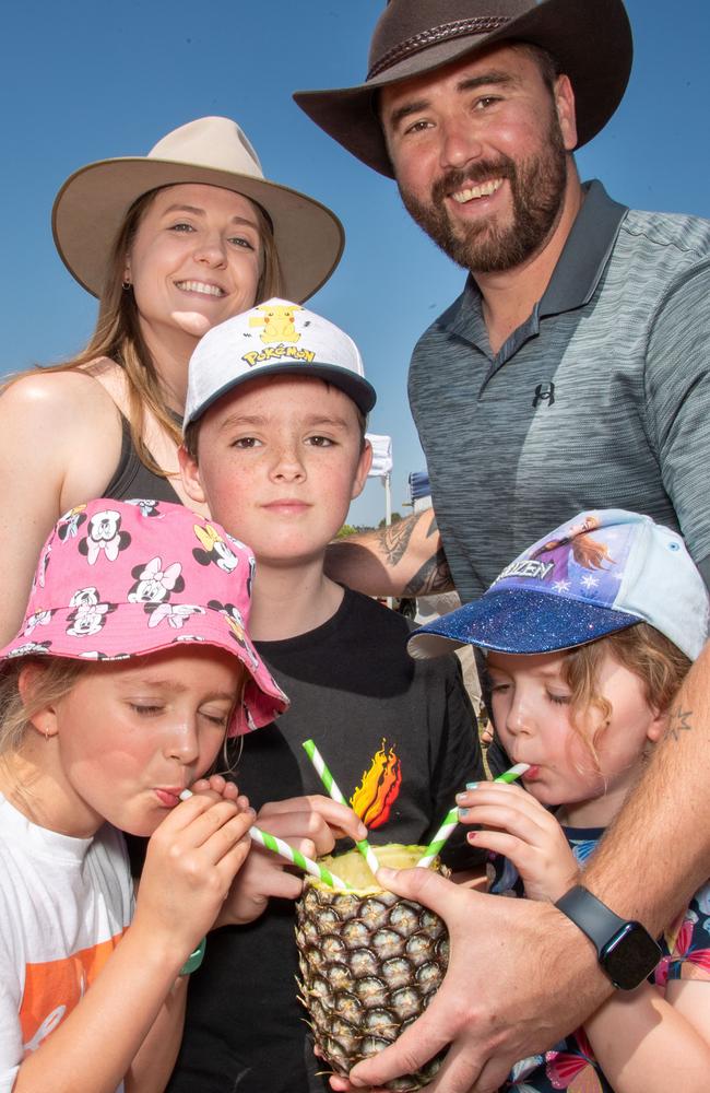 (From left) Jade and Mitch Smith with Addisyn, Parker and Ryleigh Smith at the Murphys Creek Chilli and Craft carnival. Sunday, September 22, 2024. Picture: Nev Madsen