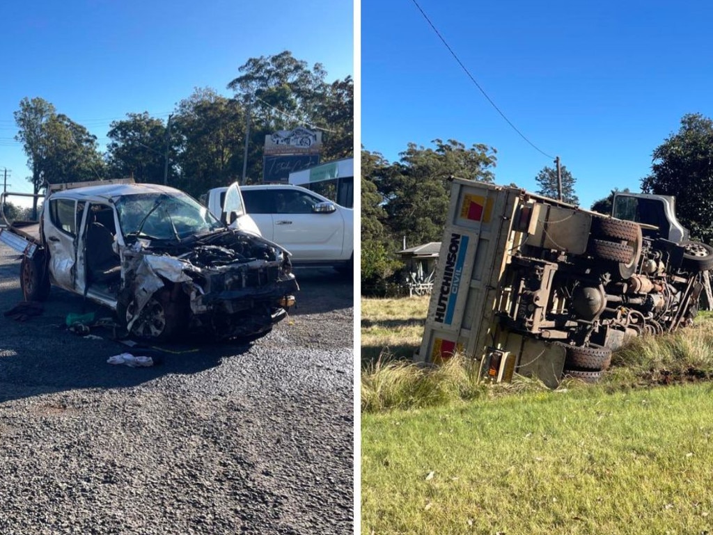 A truck and ute have collided on a busy regional highway north of Toowoomba.