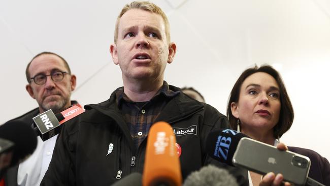 Chris Hipkins speaks to the media before his Covid diagnosis. Picture: Getty Images.