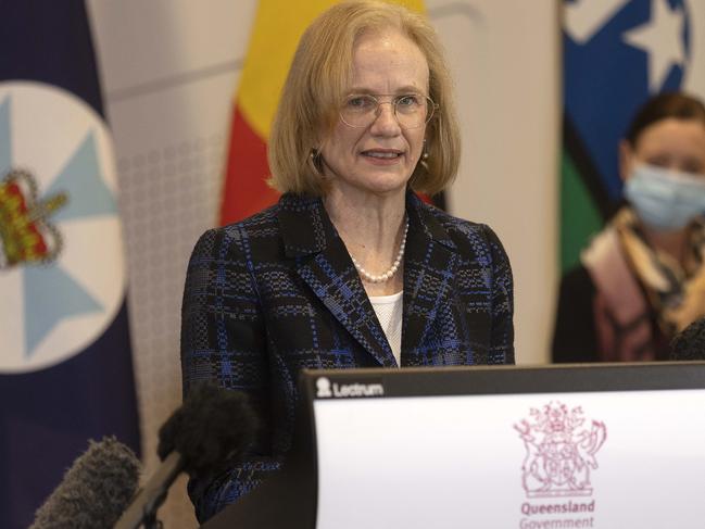 Queensland Chief Medical Officer Jeanette Young addresses the media. Picture: NCA NewsWire / Sarah Marshall