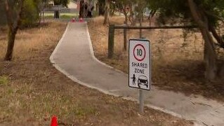 The walkway down which the man allegedly drove, striking the boy. Picture: 9News