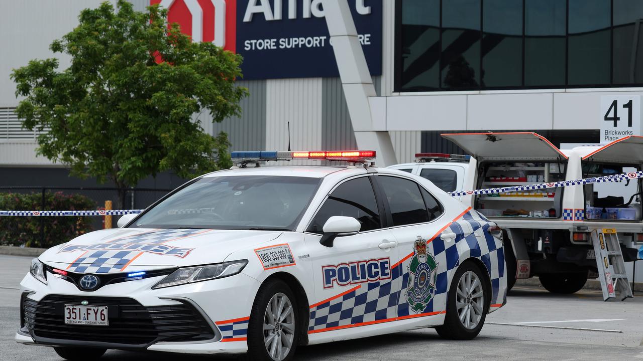 Police investigate the scene of a crime at Amart Store Support Centre, Rochedale. Picture: Liam Kidston