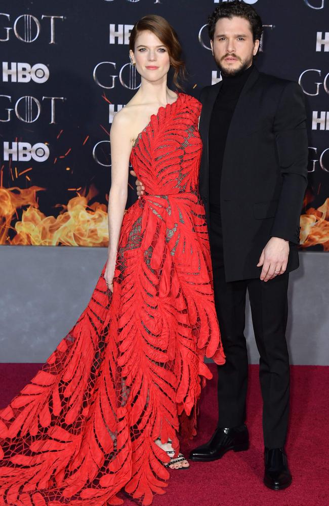Scotish actress Rose Leslie and husband British actor Kit Harington arrive for the 