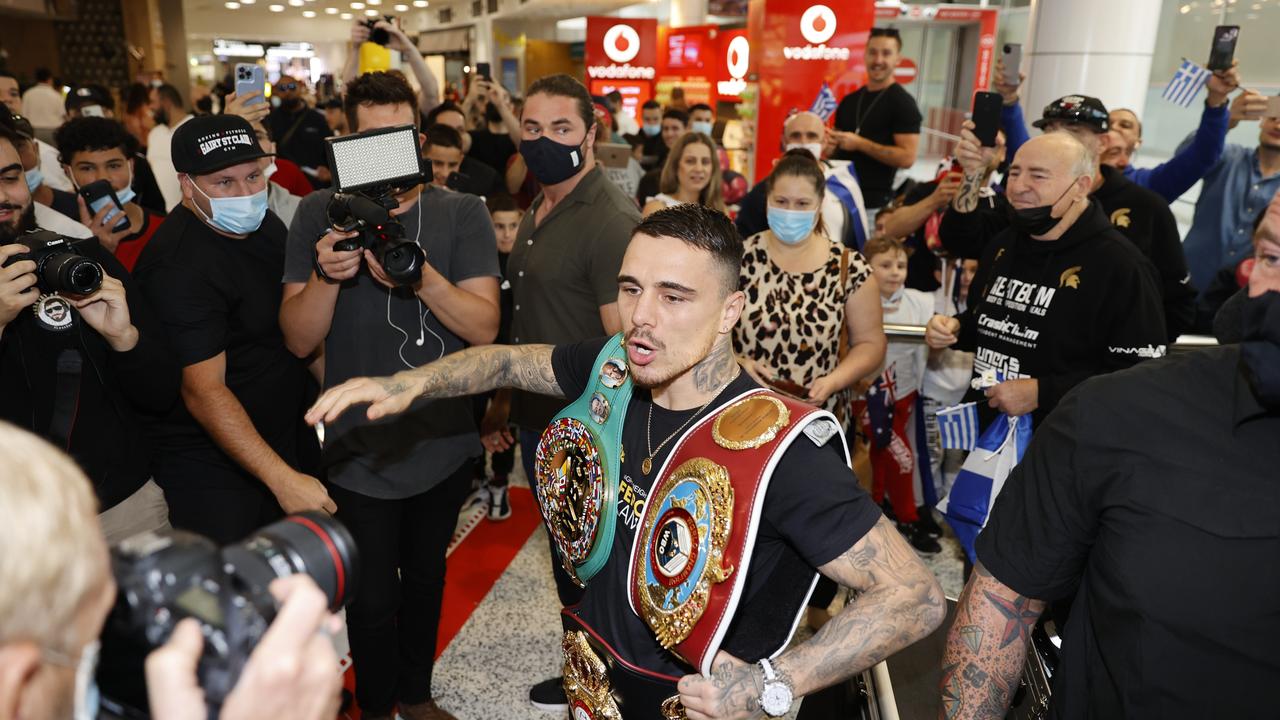 DAILY TELEGRAPH. DECEMBER 9, 2021. Pictured is new boxing world champion George Kambosos Jr arriving home in Sydney to much fanfare. Picture: Tim Hunter.