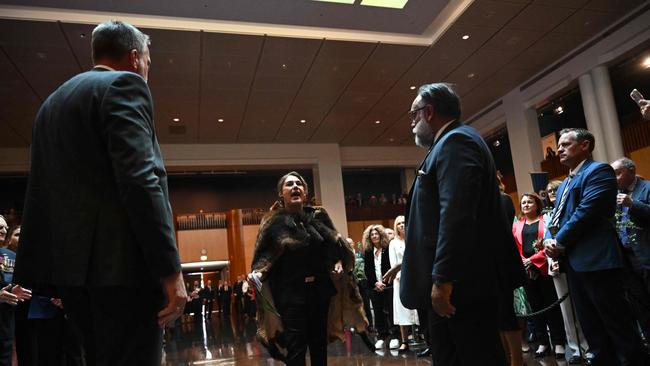 Australian Senator Lidia Thorpe disrupts proceedings as Britain's King Charles III and Queen Camilla attend a Parliamentary reception at Parliament House in Canberra. Picture: AFP