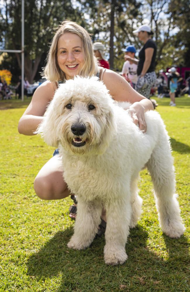 Emily Brand with her 11-month-old groodle Bear at Toowoomba's Million Paws Walk at Queens Park, Friday, May 24, 2024. Picture: Kevin Farmer