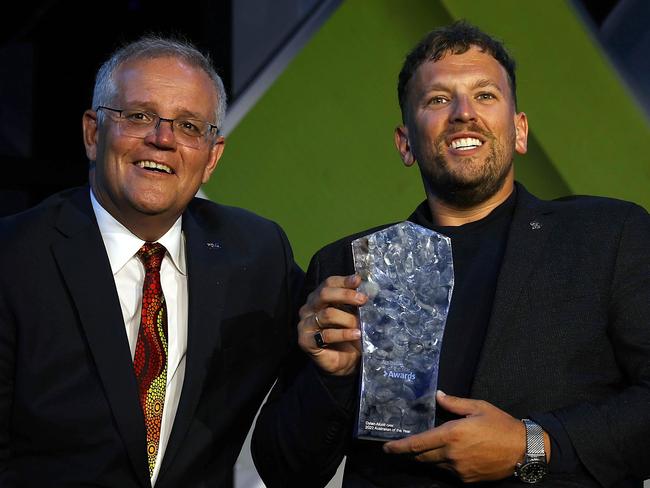 CANBERRA, AUSTRALIA NewsWire Photos JANUARY 25, 2022: The 2022 Australian of the Year Award Dylan Alcott OAM, with Prime Minister Scott Morrison.Picture: NCA NewsWire / Gary Ramage