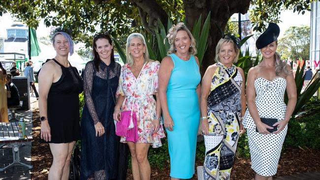 Socials from TAB Everest Day: L-R Michelle Catterick, Helen Crosby, Teresa O’Connor, Tamin Beaton, Frankie Wyler, Anita Chislett. Picture: Julian Andrews