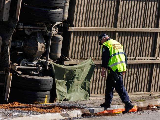 Police at the scene on Monday morning. Picture: David Swift