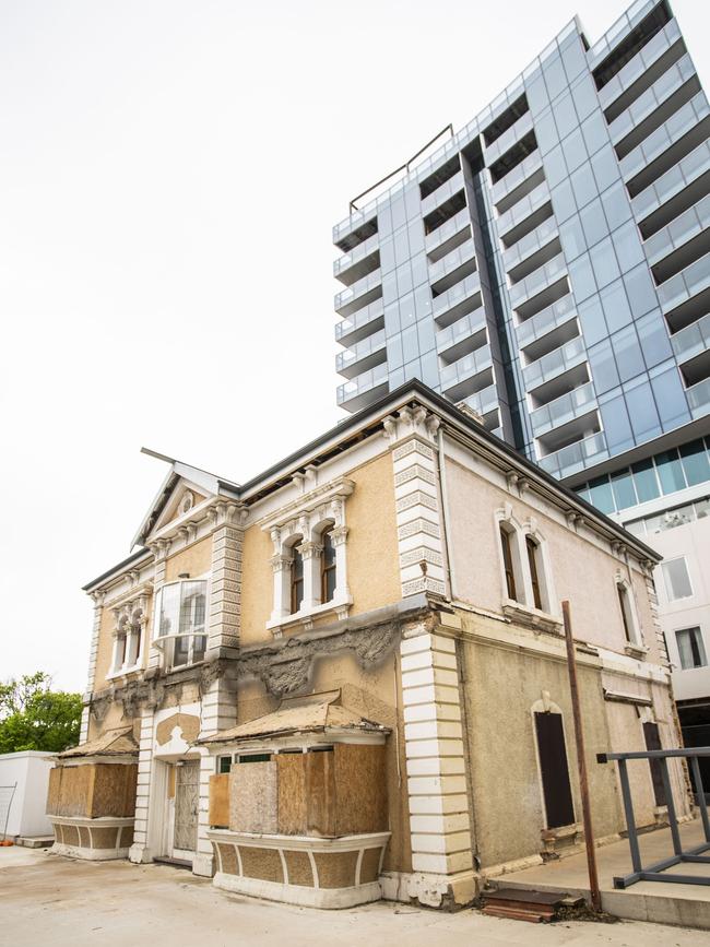 and what it looks like today after a botched development by its broke builder Salvatore Sghersza. Picture: Nick Clayton