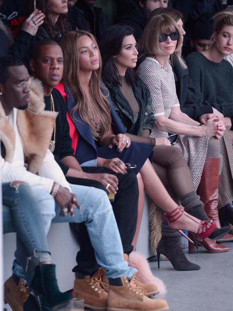 Sean “Diddy” Combs, Jay-Z, Beyonce, Kim Kardashian, Anna Wintour and Hailey Baldwin attend the Adidas Originals x Kanye West YEEZY SEASON 1 fashion show during New York Fashion Week. Picture: Getty