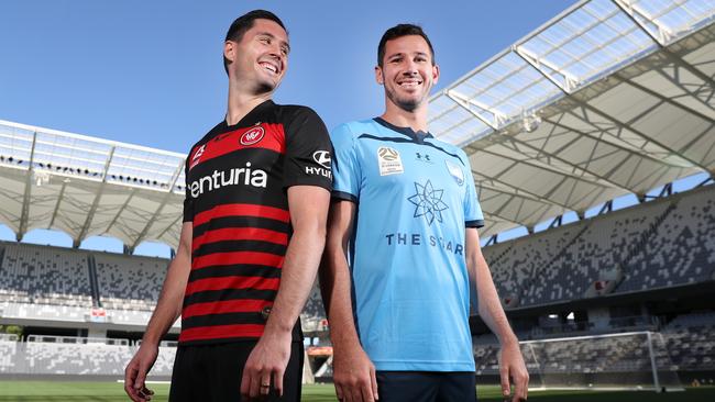 Western Sydney Wanderers defender Dylan McGowan, left, with his brother, Sydney FC player Ryan McGowan. Picture: Jonathan Ng