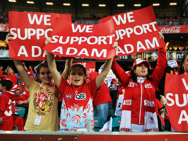 Fans at the SCG showed an outpouring of support for Goodes as the Swans took on the Adelaide Crows.