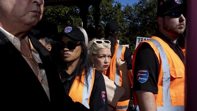 Trans-rights supporters break through fencing at Albert Park in New Zealand where British activist Kellie-Jay Keen-Minshull was holding a rally.