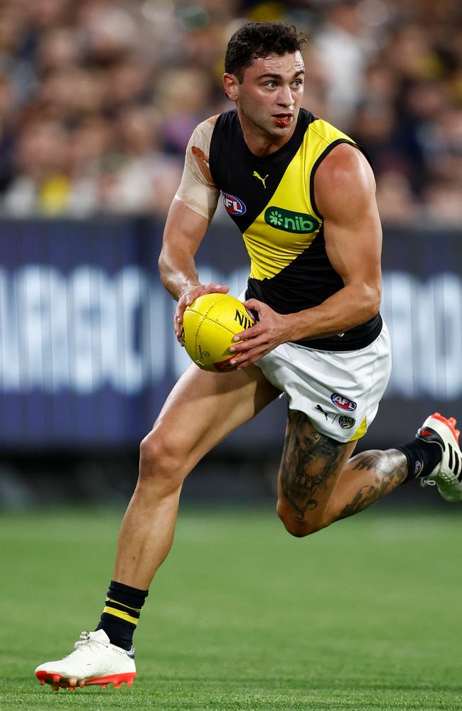 Tim Taranto in action in Round 1 for the Tigers. Picture: Michael Willson/AFL Photos via Getty Images.