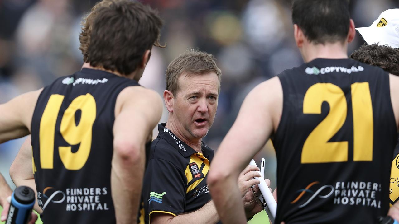 SANFL - GRAND FINAL  22/09/19 - Port Adelaide v Glenelg at Adelaide Oval. Glenelg Coach Mark Stone Picture SARAH REED