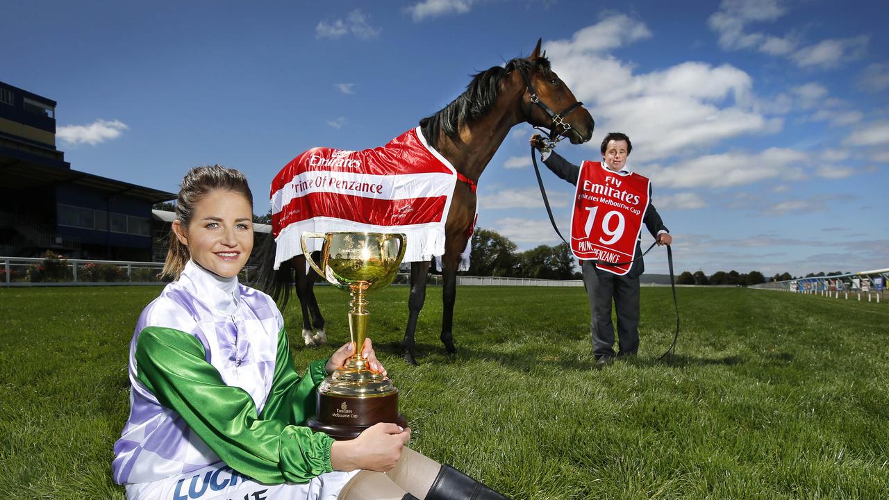 Michelle Payne holds the 2015 Melbourne Cup with brother Stevie and Prince of Penzance. The movie depicting her achievment <span id="U622538917195lf" style="font-weight:normal;font-style:italic;">Ride Like A Girl</span> is receiving wide acclaim and has proved an inspiration for Toowoomba jockey Skye Bogenhuber.