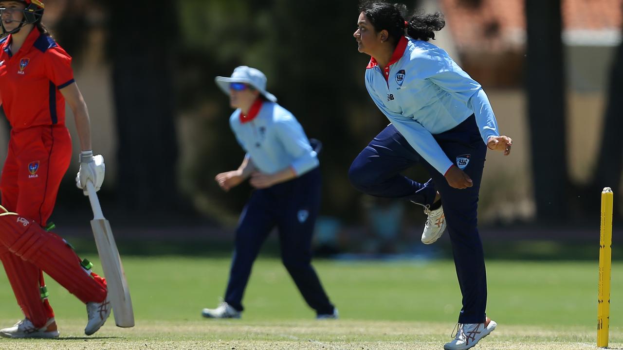 Ananaya Sharma bowling for NSW Metro at last year’s national under-19 female championships in Perth. Picture: Cricket Australia