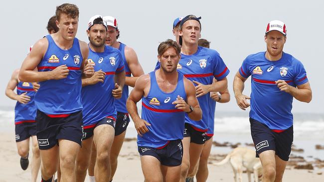 Western Bulldogs players at a training camp in Torquay. Picture: Michael Klein