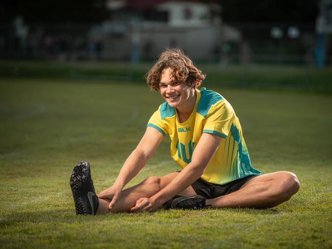 27-07-2021 2032 Sprinter schoolboy Calab Law training at Windsor Park will aim to compete in the 2032 Brisbane Olympic Games. PICTURE: Brad Fleet