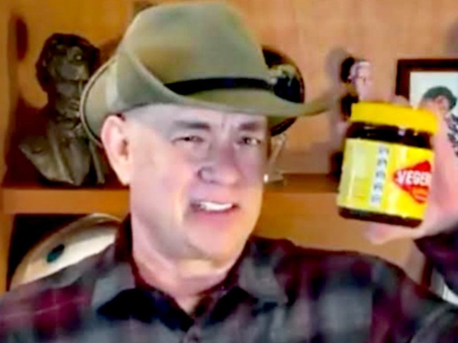 Tom Hanks with Vegemite jar