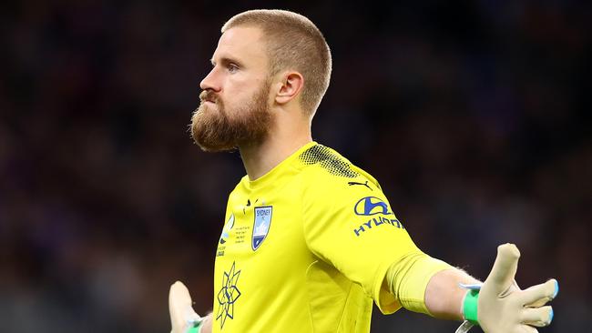 Andrew Redmayne made two saves during the penalty shootout in the A-League grand final. Picture: Getty Images