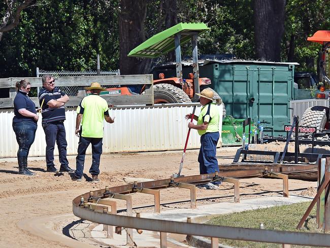 Workers conducting a deep harrow of the Gosford track last week. Picture: Troy Snook