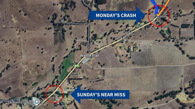 A map showing how close the double fatal crash and the near-miss were to each other.