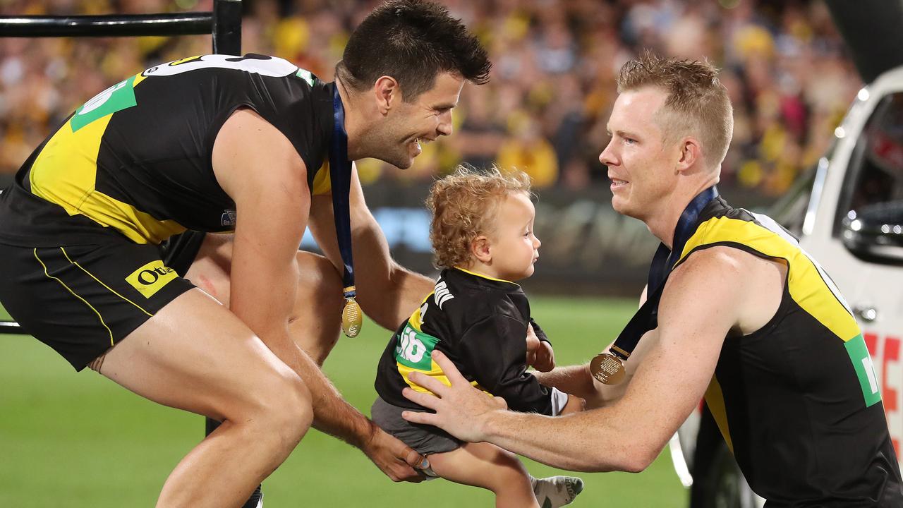 Richmond greats Trent Cotchin and Jack Riewoldt will bow out together at the MCG on Saturday, along with former North Melbourne captain Jack Ziebell. Picture: Michael Klein