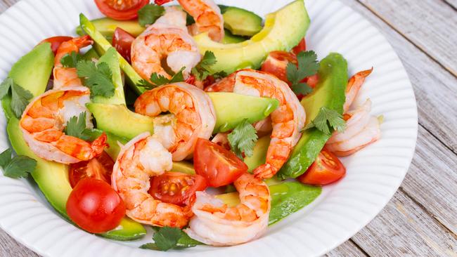 Avocado, prawns, greens: The perfect summer salad.