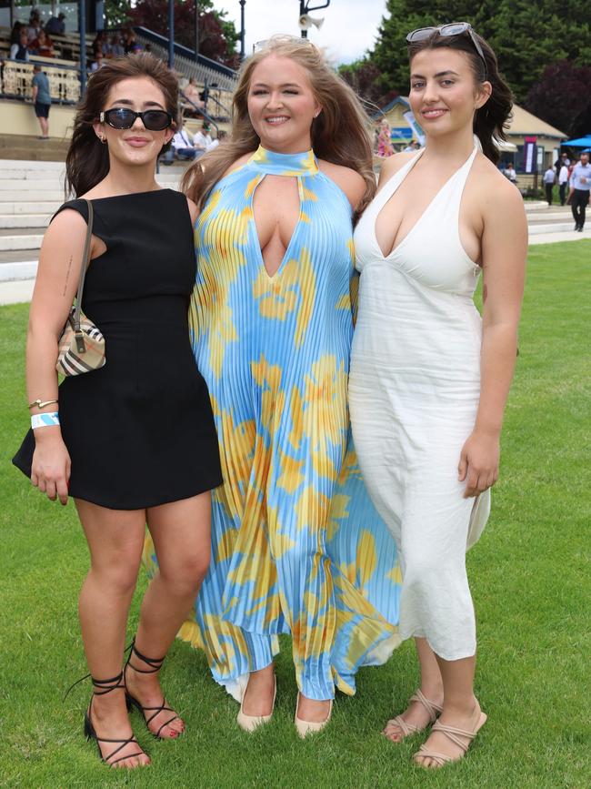 Abbey Hardwick, Maggie Kennedy, Lily OKeefe attend the Ballarat Cup. Picture: Brendan Beckett