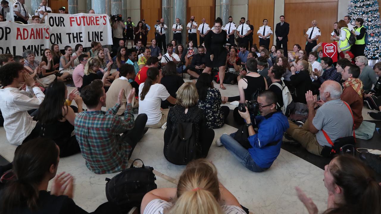 Protesters in foyer. Picture: Kym Smith